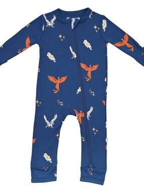 Kyte BABY Navy One-Piece Footie with Orange & White Bird Print
